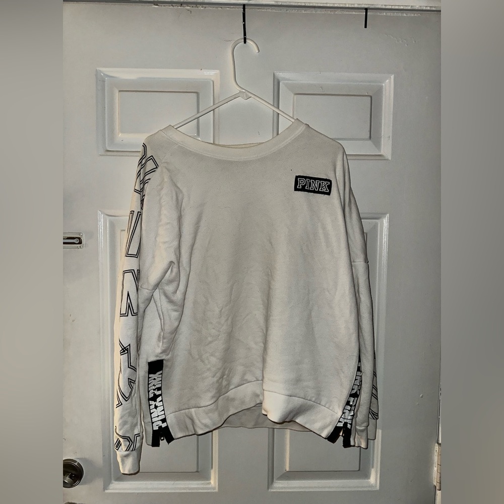 Victoria’s Secret pink hoodie- women- white and black- side zippers - size large